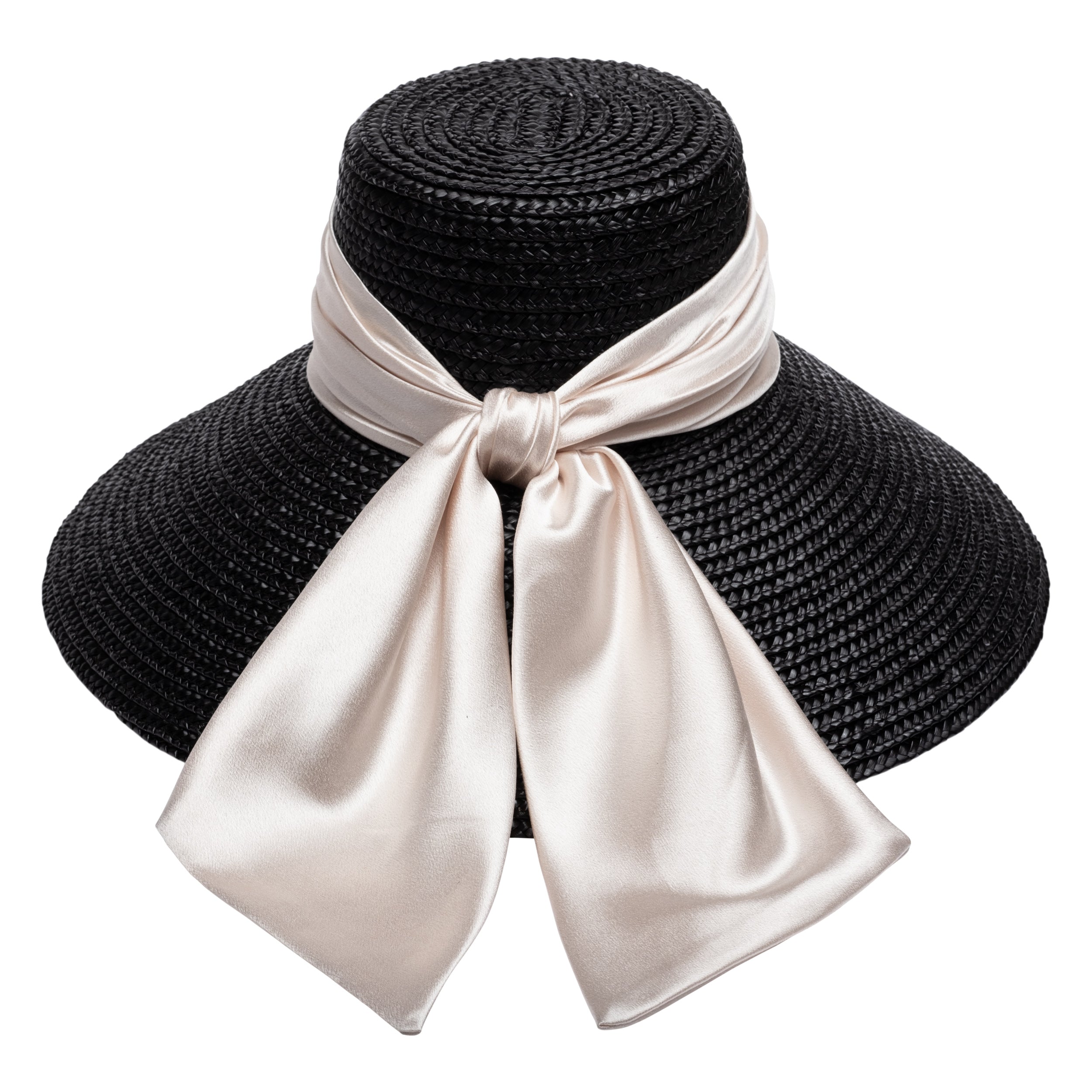 White Wide Brimmed Sun Hat with Silk Band