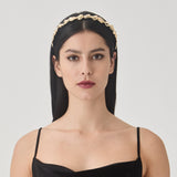 Nova Headband – Black Panné Velvet with Gold Abstract Stones