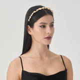 Nova Headband – Black Panné Velvet with Gold Abstract Stones