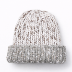 Knitted beanie with a gradient from white to gray on a white background