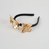 Frida Headband – Black Panné Velvet with Gold Flowers