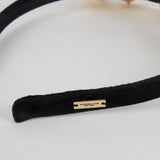 Frida Headband – Black Panné Velvet with Gold Flowers