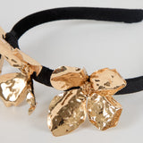 Frida Headband – Black Panné Velvet with Gold Flowers