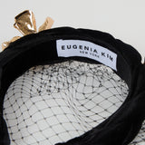 Grace Headband – Black Panné Velvet with Gold Flowers & Veil