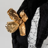 Grace Headband – Black Panné Velvet with Gold Flowers & Veil