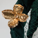 Grace Headband – Emerald Panné Velvet with Gold Flowers & Veil