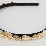 Nova Headband – Black Panné Velvet with Gold Abstract Stones