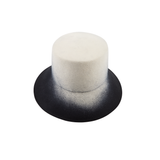 White fedora gradient hat with black brim on a white background