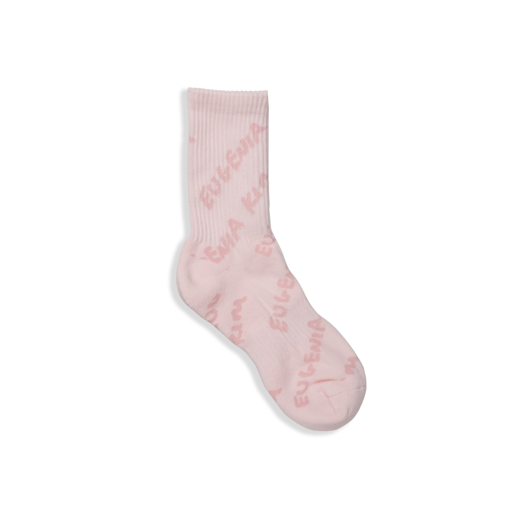 Pair of pink socks with jacquard socks on a white background