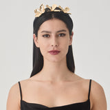 Frida Headband – Black Panné Velvet with Gold Flowers