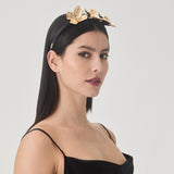 Frida Headband – Black Panné Velvet with Gold Flowers