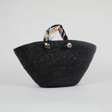 Carlotta Black Straw Tote in Status Print