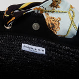 Carlotta Black Straw Tote in Status Print