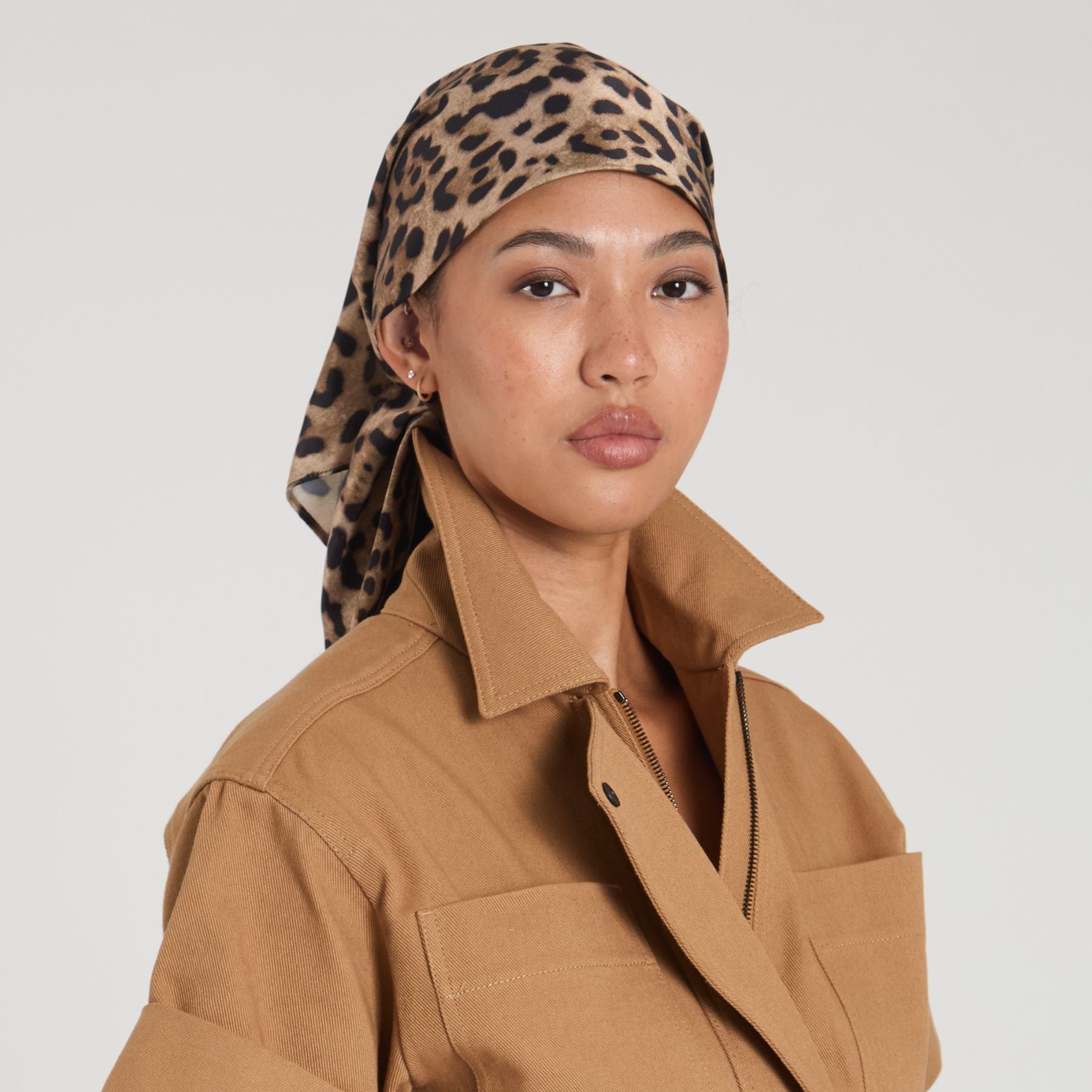 Raquel Leopard-Print Satin Headscarf