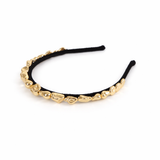 Nova Headband – Black Panné Velvet with Gold Abstract Stones
