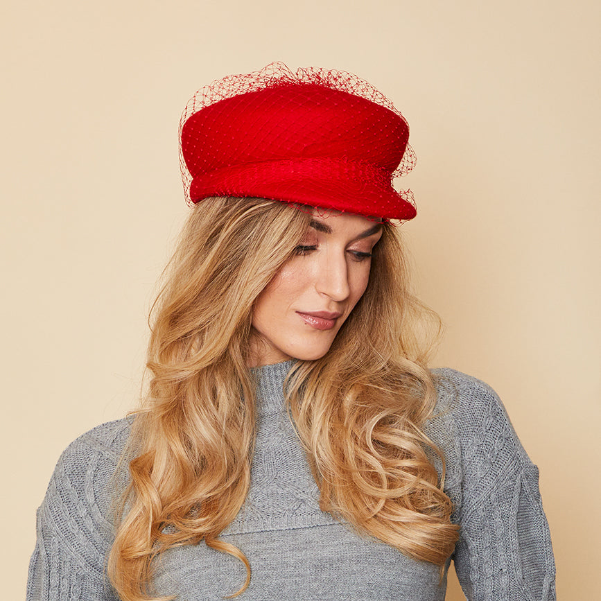 Sabrina in Red Birdcage Veil - Eugenia Kim