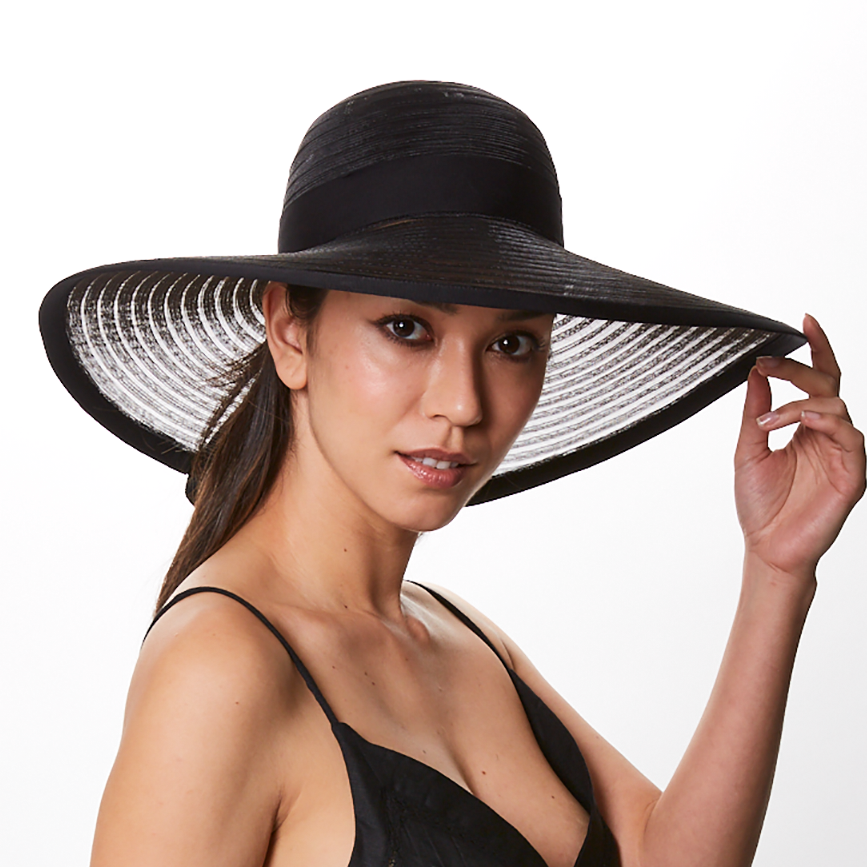 Eugenia Kim Bunny packable fedora in black horsehair front view on model