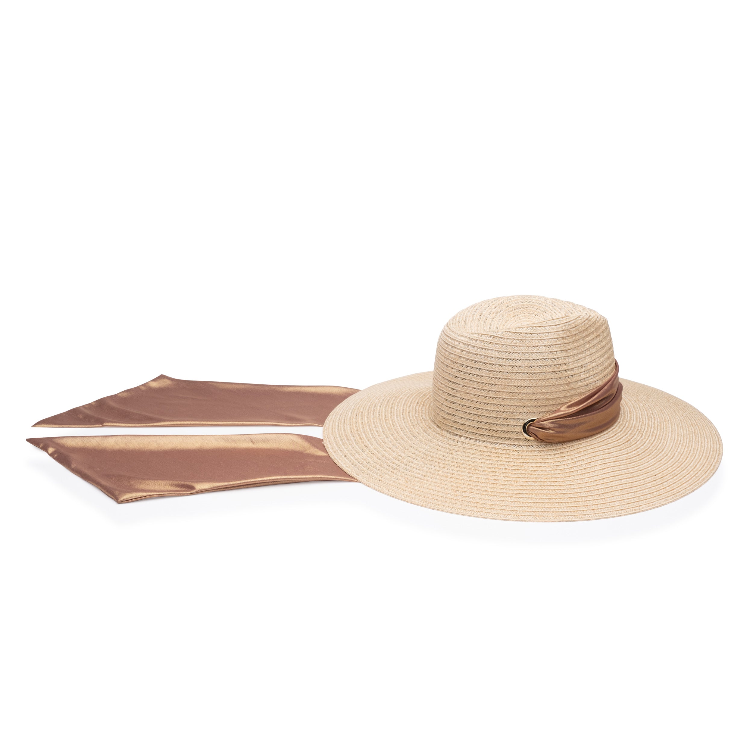 Flat image of Cassidy fedora in natural with shimmer scarf
