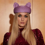 Eugenia Kim Caterina beret in metallic lavender front view on model 