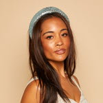 Front view of seafoam Cora on model