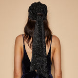 Eugenia Kim Gigi headscarf in black velvet back view on model
