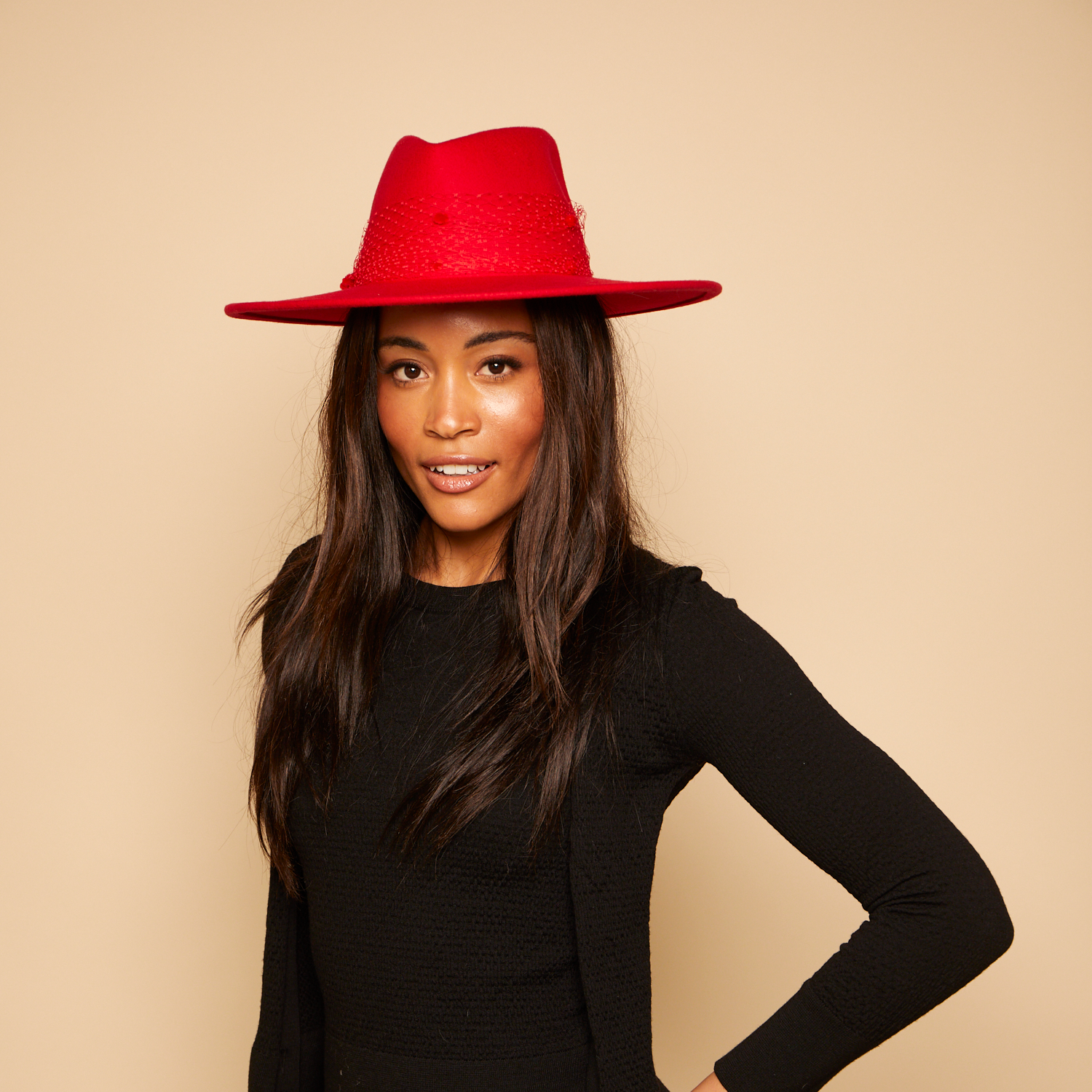 Harlowe in Red Birdcage Veil - Eugenia Kim