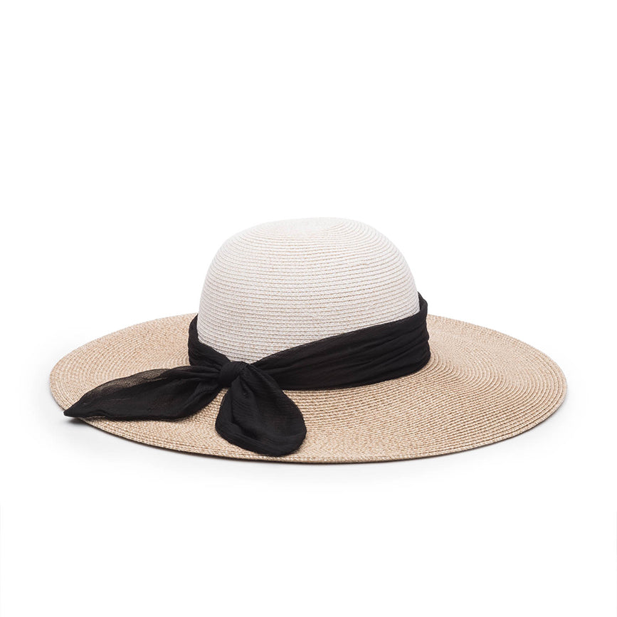 Eugenia Kim Honey packable fedora in bone/sand with black product shot