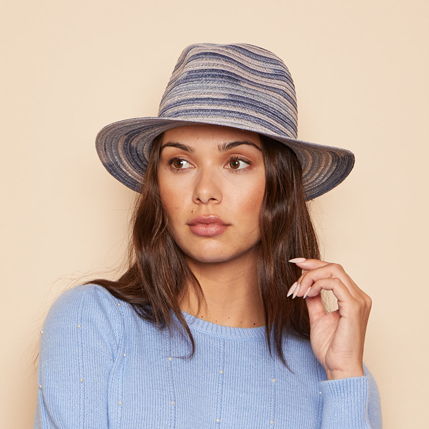 Front shot of Lillian Fedora in Blue multi 