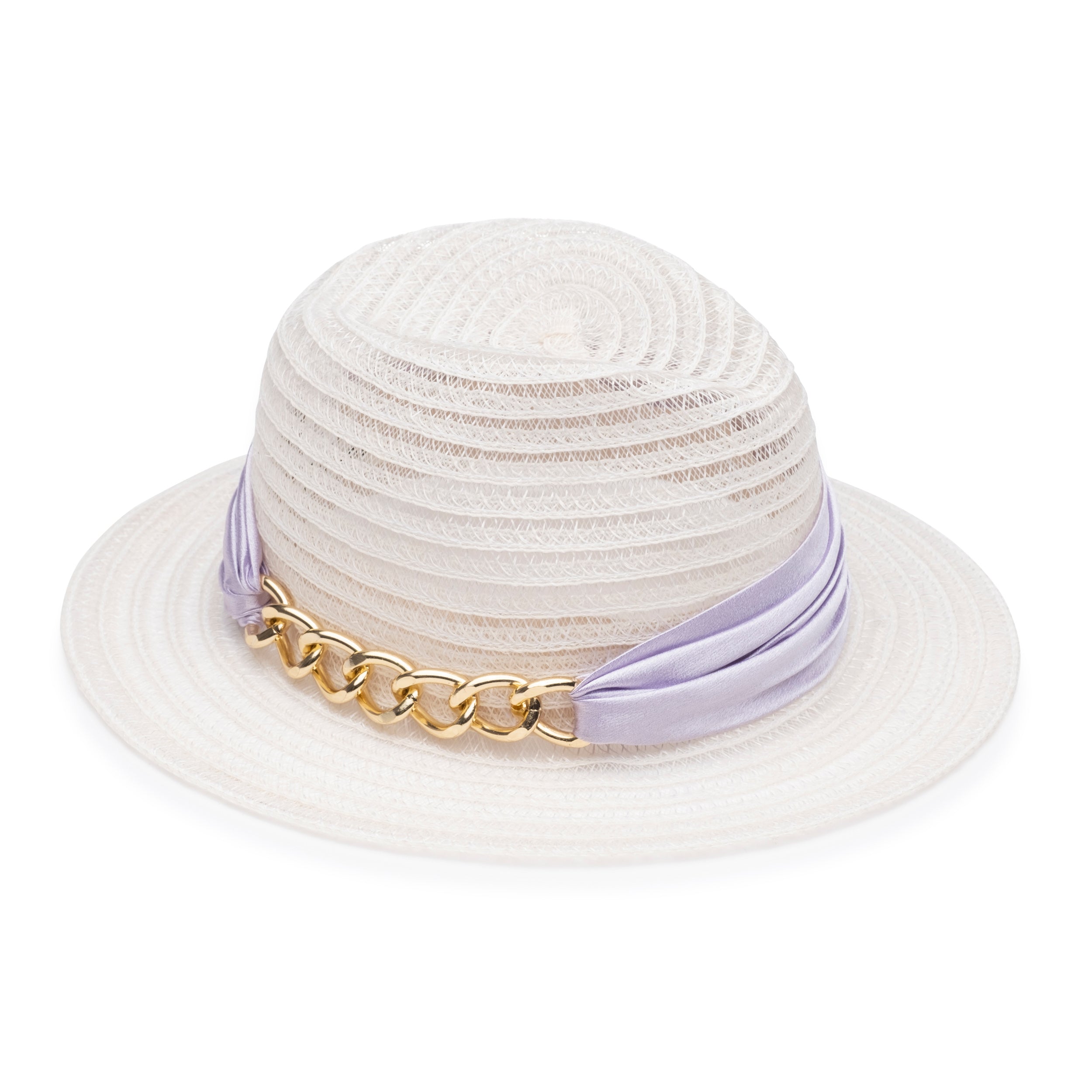 Flat shot of Lillian fedora in Ivory/Lavender