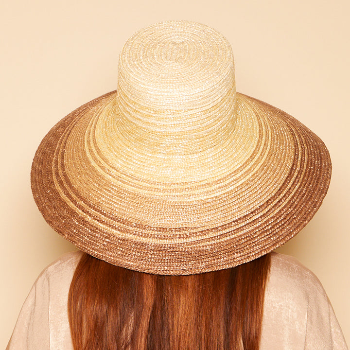 Back shot on model of Mirabel sunhat in Ivory/natural/fawn.