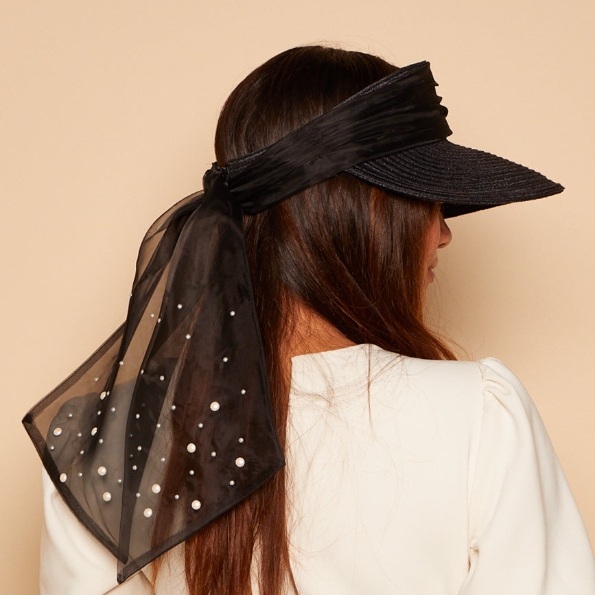 Back shot of Ricky visor in Black Organza