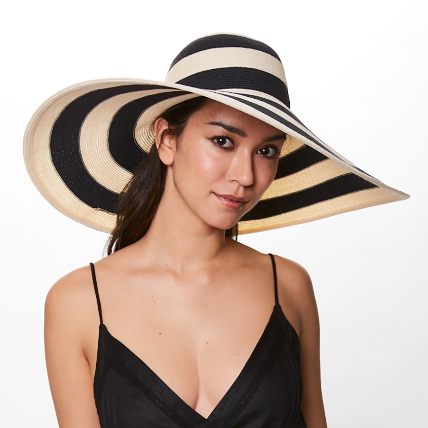 Eugenia Kim Sunny sunhat in ivory/black front view on model 