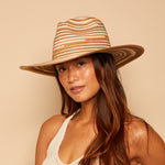 Front view of Willa fedora in ivory/camel/brown
